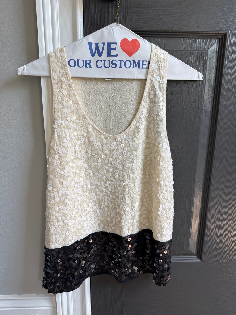J. Crew Sequin Top in Cream & Black